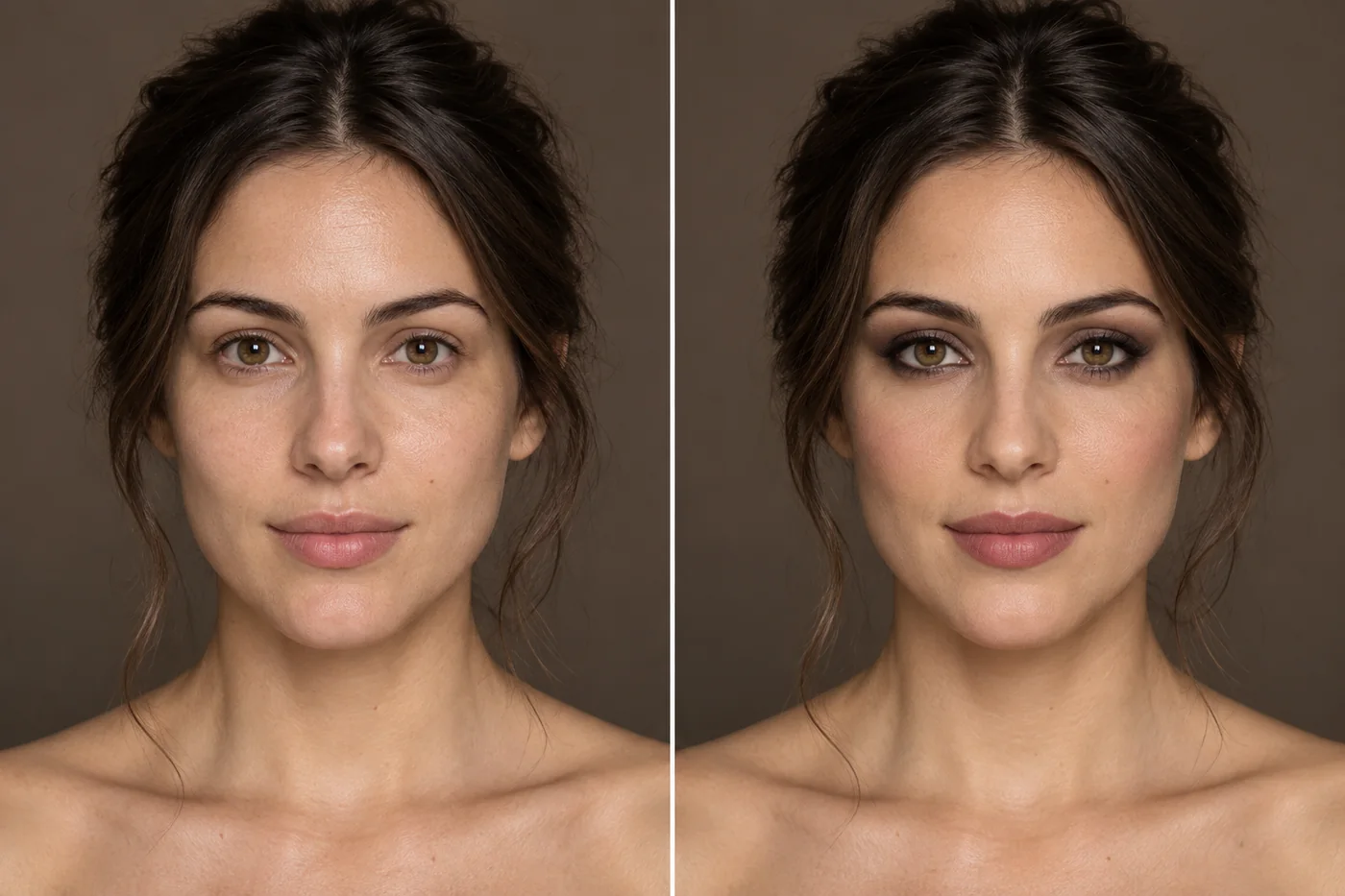 Przykładowe por&oacute;wnanie przed i po makijażu smoky eyes